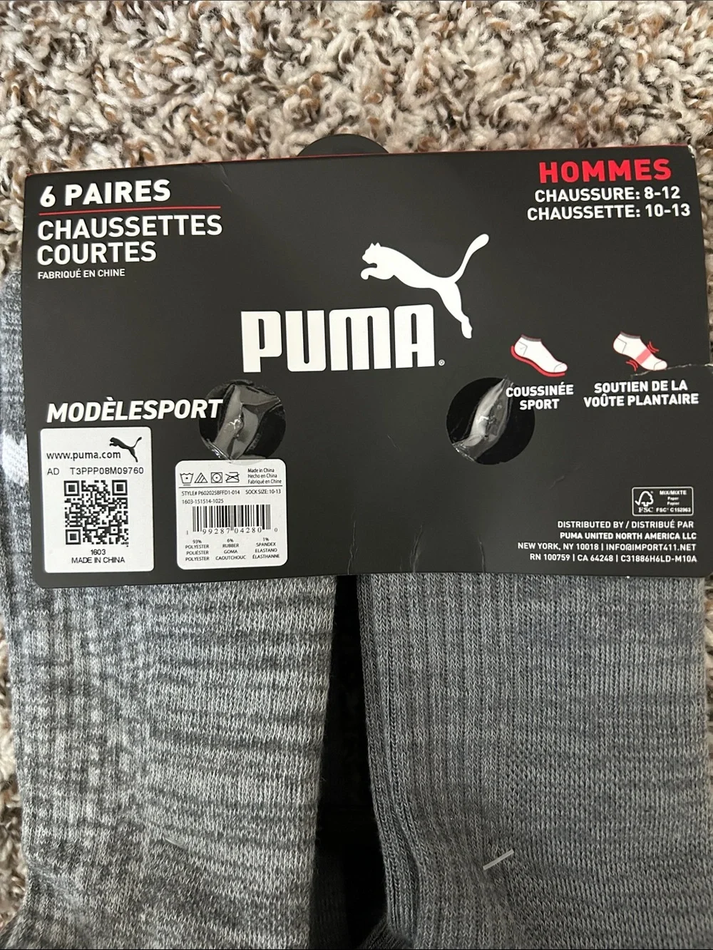 Puma Men’s Low Cut Athletic Socks - Gray, Dark Gray & Neon Yellow (6 Pairs)